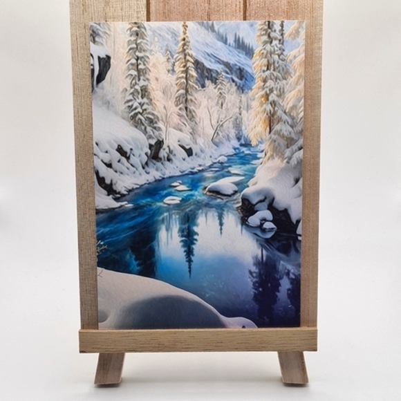 Winter Snowy‎ Stream Majestic Landscape Art Watercolor Oil Painting Print - Picture 7 of 8